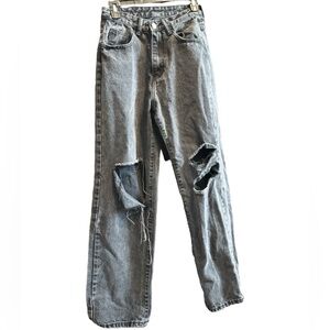 Shein Womens Jeans Black Distressed High Rise Denim Pockets Size XS